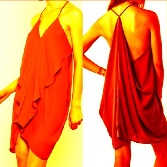 NEW CY SEXY Red Ruffle Drape TUNIC DRESS SM - Picture 2 of 7